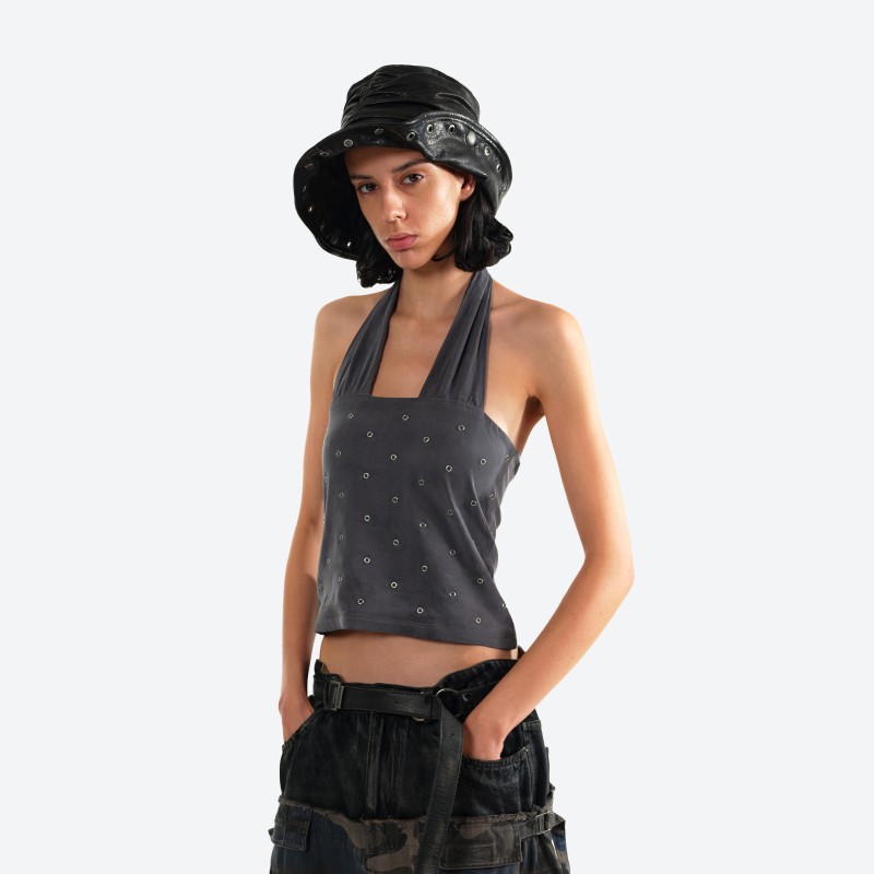 Cutout Hotfix Halter-neck Top